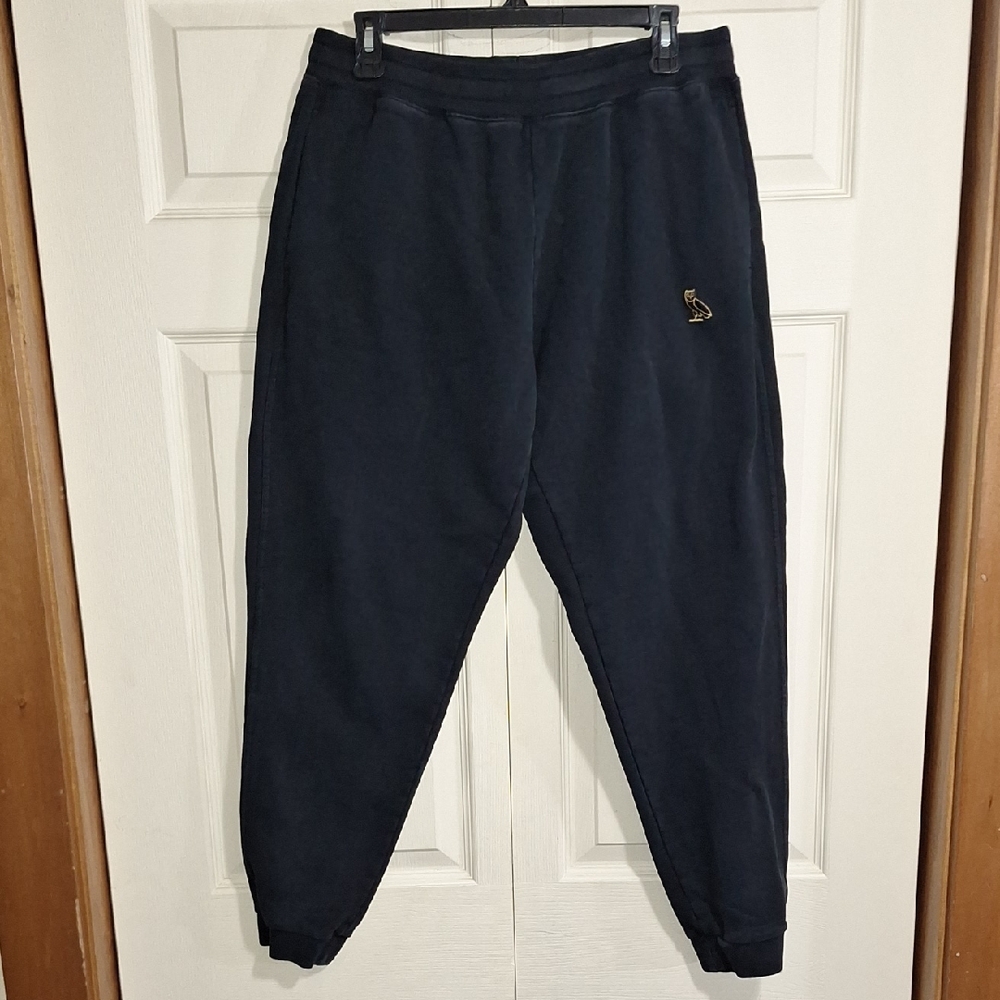 October's Very Own Black Sweatpant Joggers-Owl Logo-Pockets-Drawstring-L